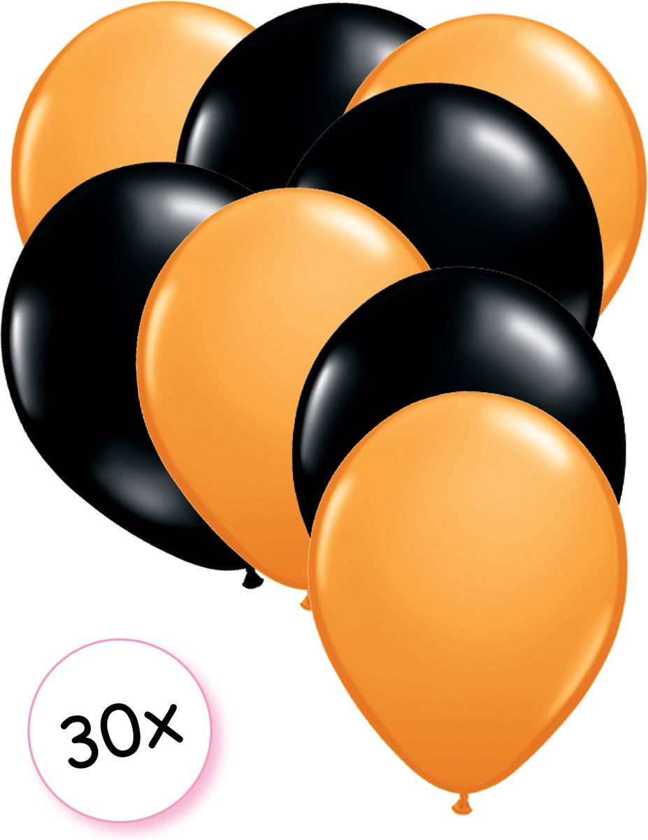 Ballonnen Oranje & Zwart 30 stuks 27 cm